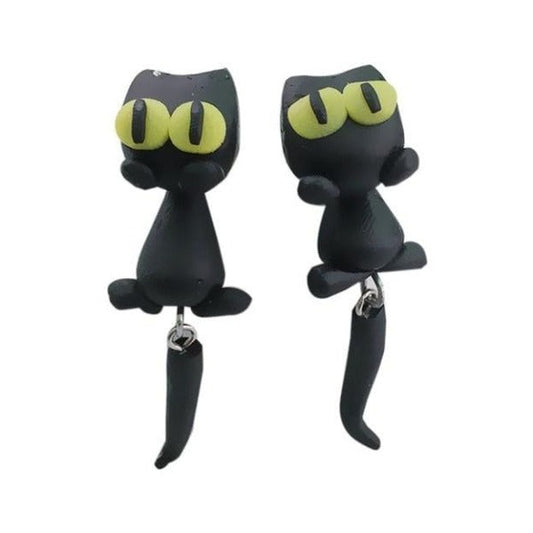 Cute Curious Black Cat Earrings