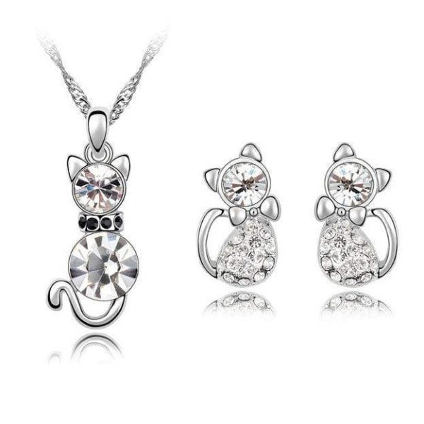 2Pc Crystal Cat Jewelry Set