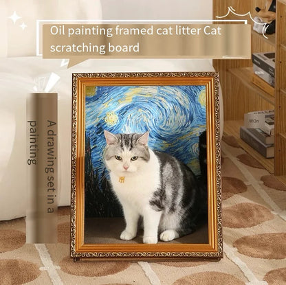 Oil painting cat scratching board