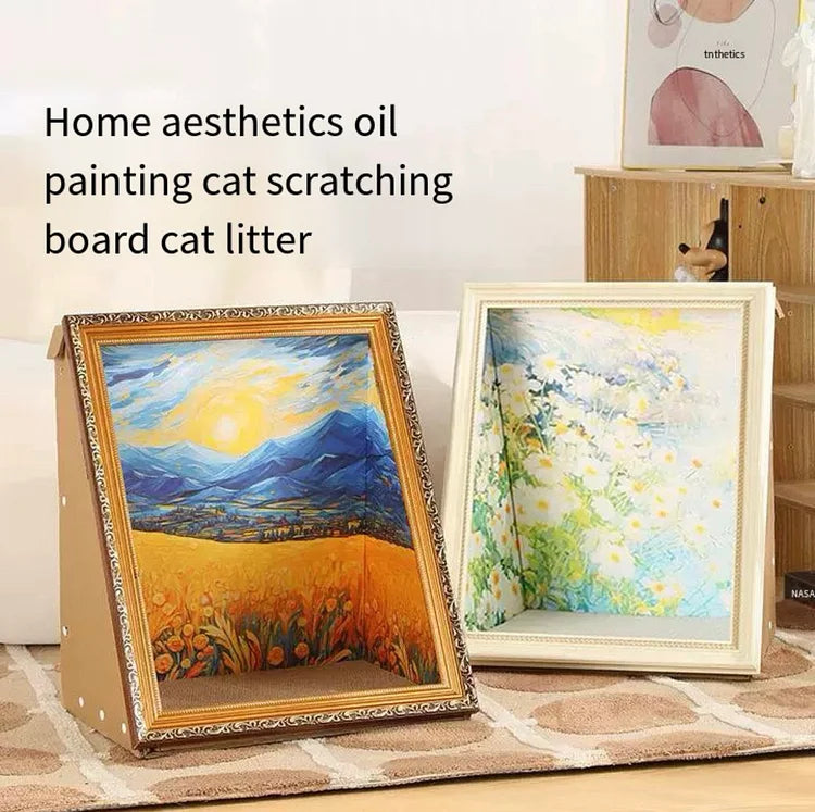 Oil painting cat scratching board