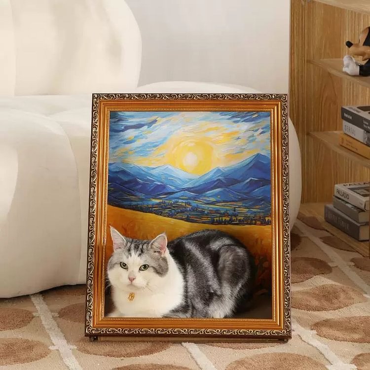 Oil painting cat scratching board