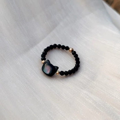 Black White Cat Lovers Stone Ring