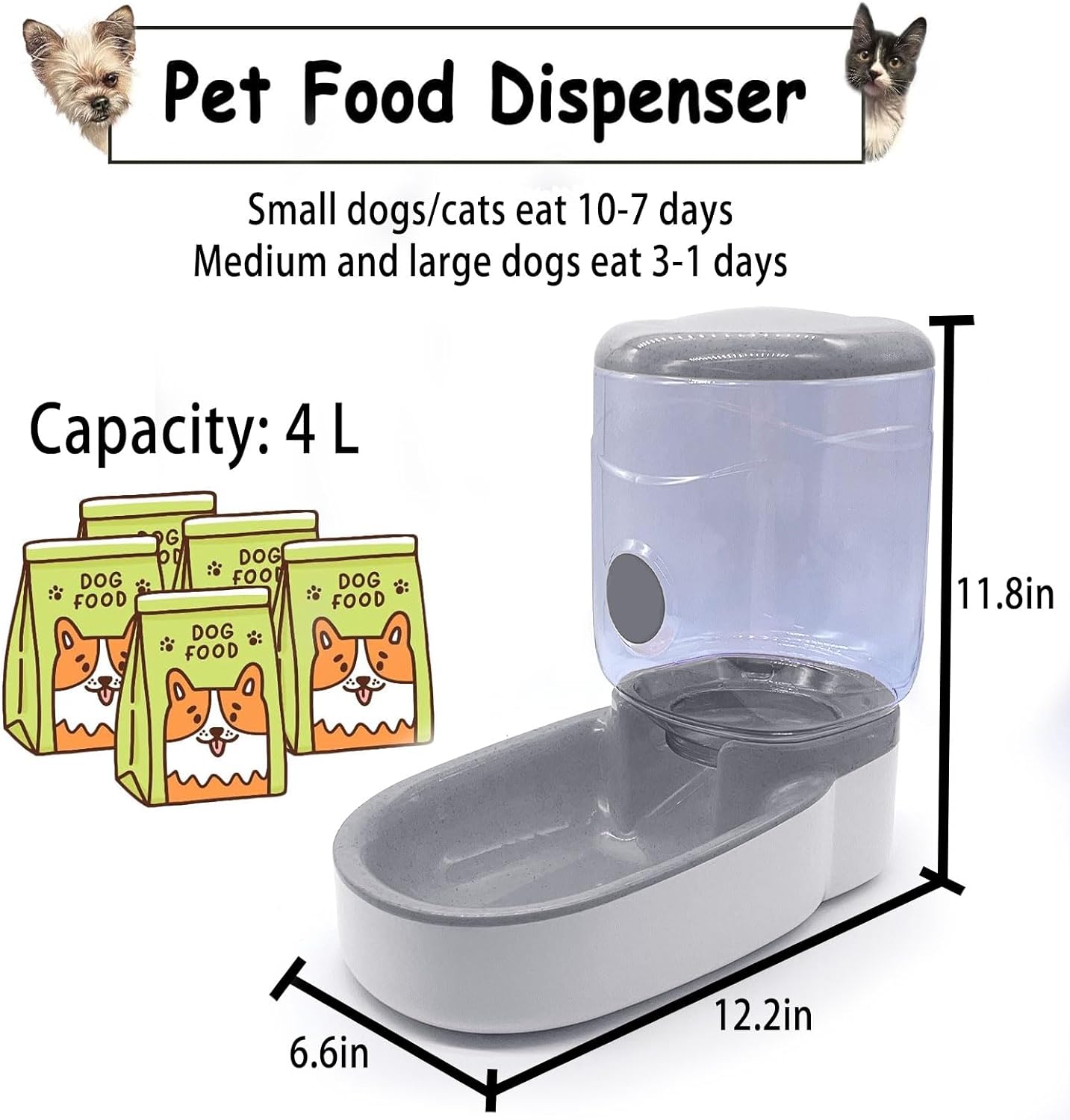 Automatic Pet Feeder 4L Gravity Dog Food Dispenser Large Capacity