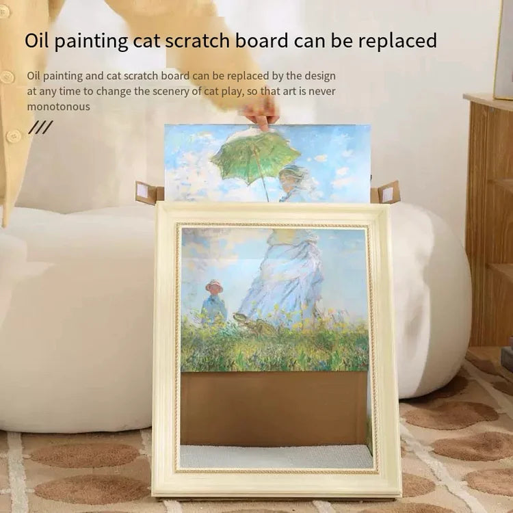 Oil painting cat scratching board