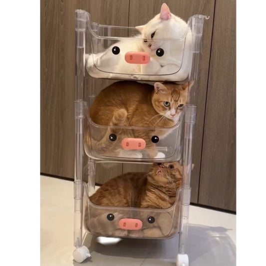 Plastic Storage Rack, Cat ,Kids Toy Storage Organiser, Multi-layer Storage Rack, Plastic Trolley, Transparent, Movable Baby Bookcase