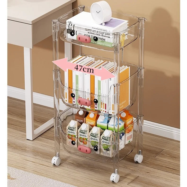 Plastic Storage Rack, Cat ,Kids Toy Storage Organiser, Multi-layer Storage Rack, Plastic Trolley, Transparent, Movable Baby Bookcase