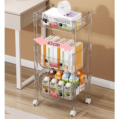 Plastic Storage Rack, Cat ,Kids Toy Storage Organiser, Multi-layer Storage Rack, Plastic Trolley, Transparent, Movable Baby Bookcase