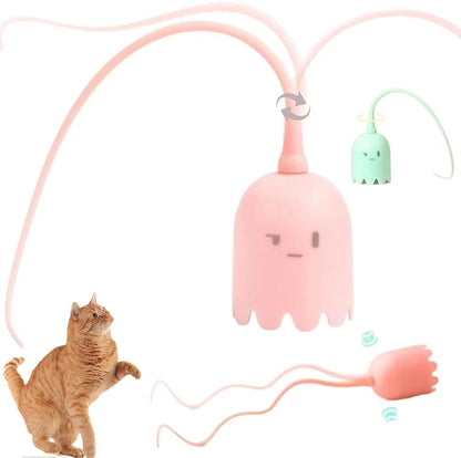 Cat Wand Toy Automatic Silicone Tail Teaser Toy 2 In 1